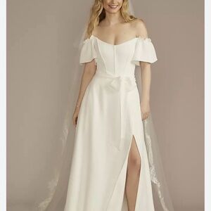 David's Bridal Off-Shoulder White Wedding Dress